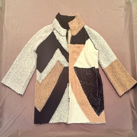 Carlisle Tan/Black Wool Geometric Color Block Sweater Jacket Size Medium $898 - Picture 3 of 10
